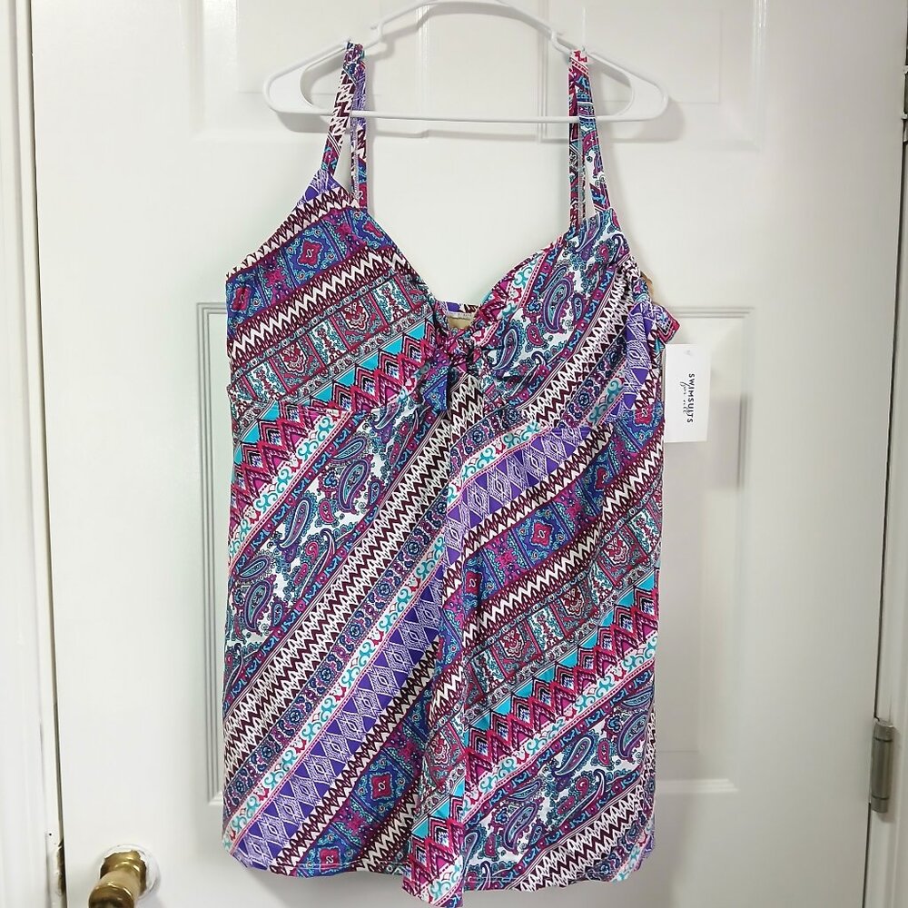 NWT Tie Front Diagonal Striped Swim Dress by Swimsuits for All Plus Size 24